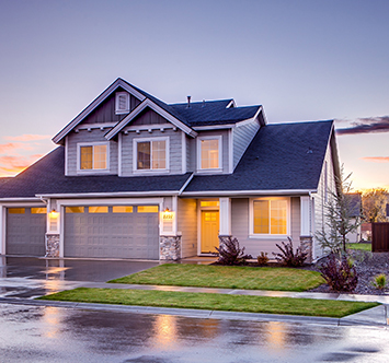 Modern two-story house at twilight
